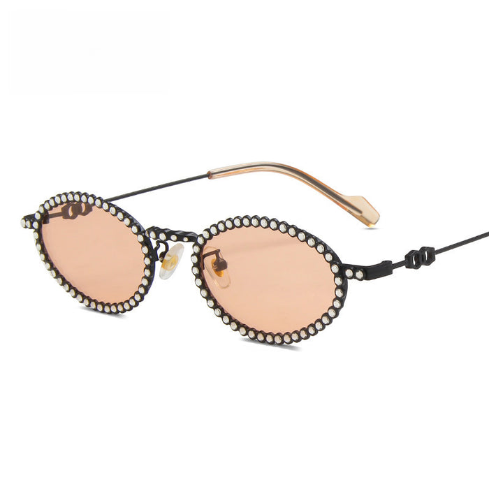 Wholesale Full diamond oval frame sunglasses for high-end photography, diamond studded sunglasses