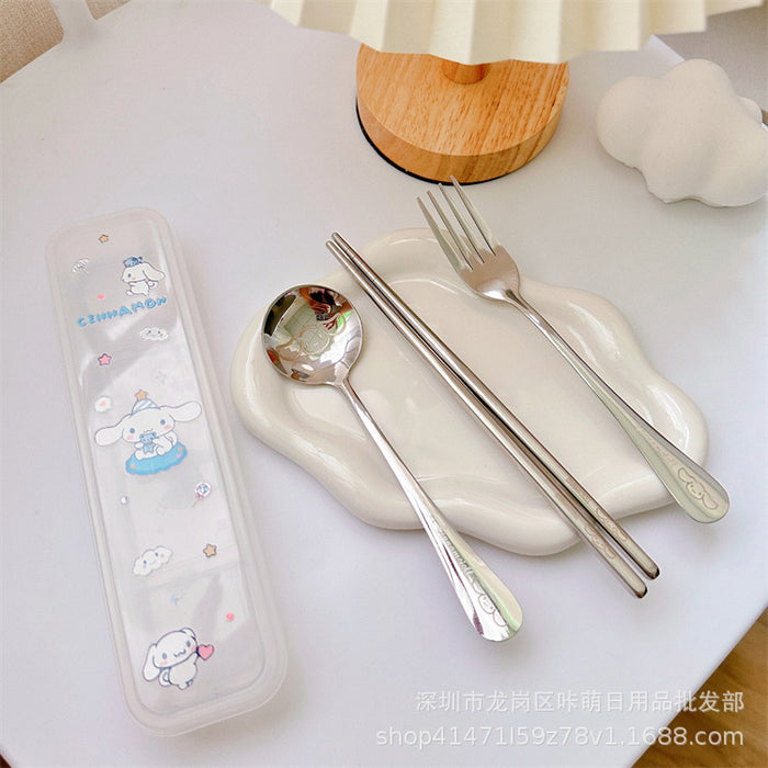 Wholesale stainless steel tableware 3-piece set  spoon Fork chopsticks suit PC dog student portable tableware