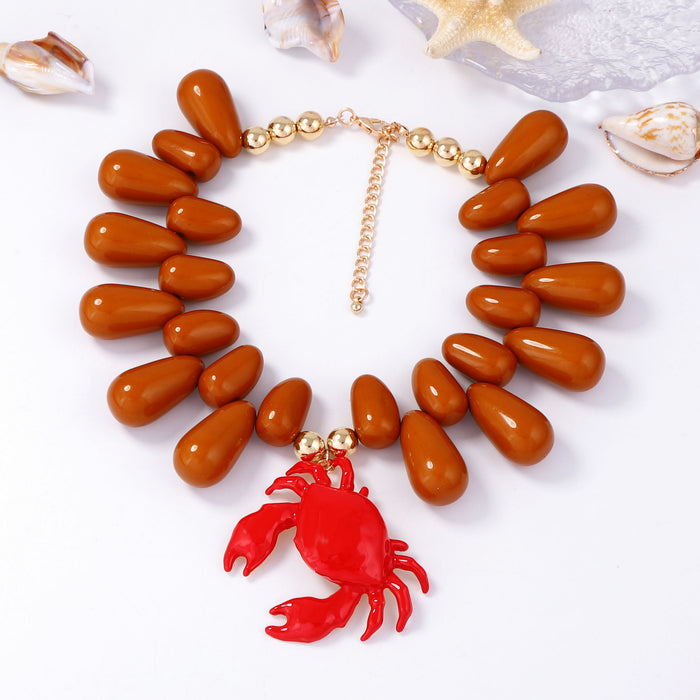 Wholesale Casual Vacation Style Alloy Oil Dripping Crab Pendant Multi-Color Beaded Women's Necklace