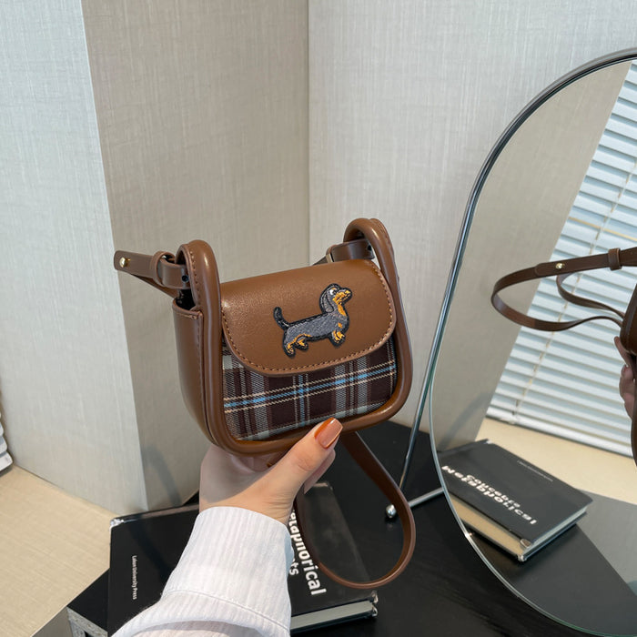 Wholesale Children's bag new plaid mini saddle bag, cute little dog mini crossbody bag