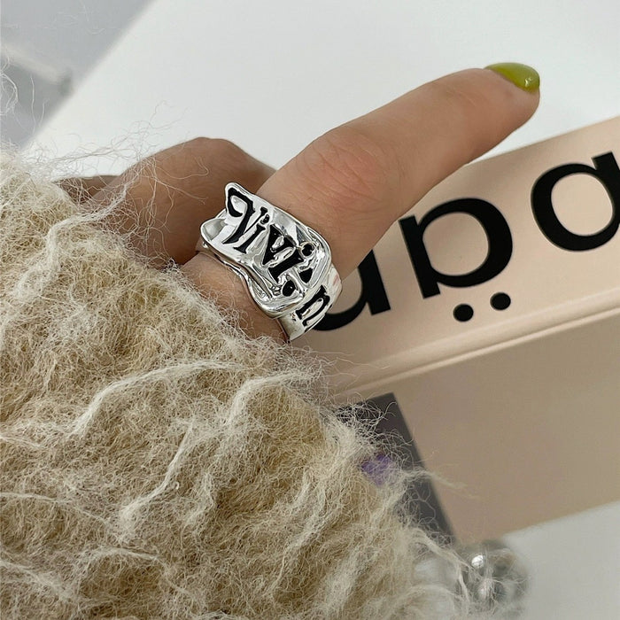 Wholesale Wide-faced open ring with colorful logo dripping letters