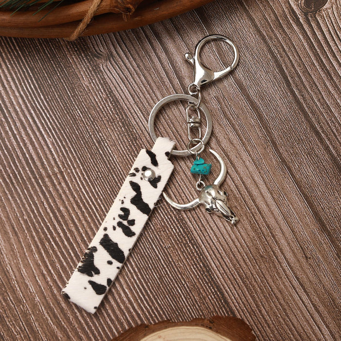 Wholesale Western Cowboy Style Genuine Leather Horsehair Gold Print Keychain MOQ≥2