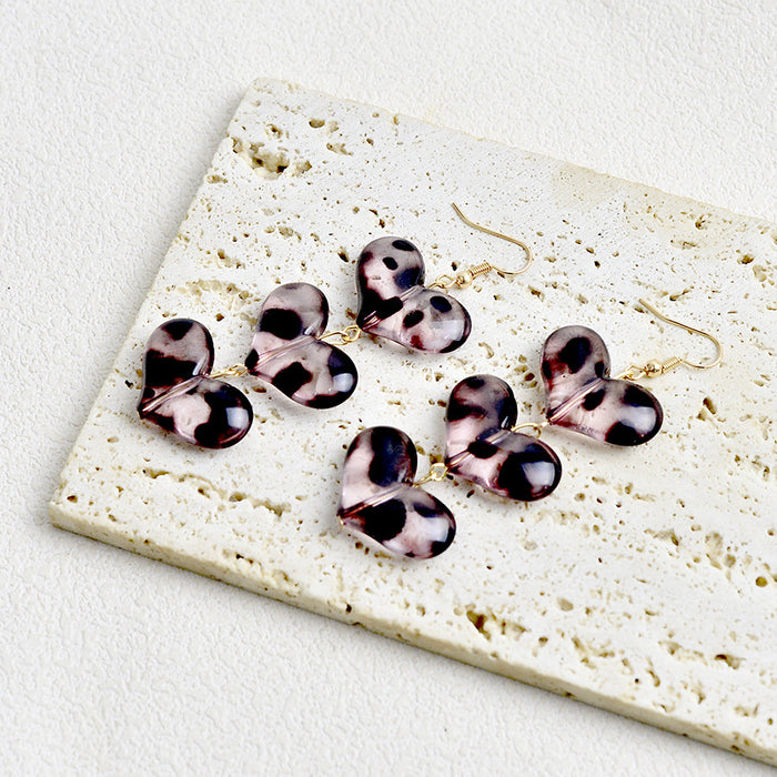 Wholesale Amber Gradient Earrings Hong Kong Style Heart Three-Dimensional Geometric