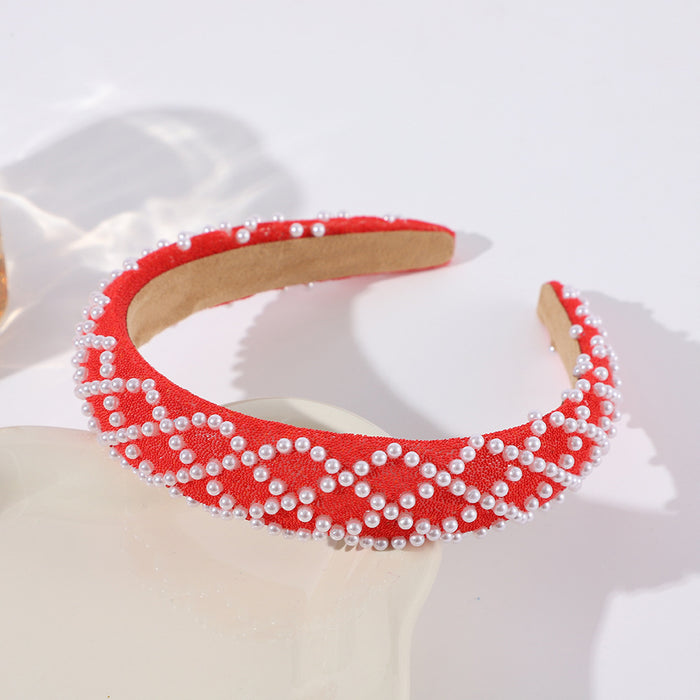 Wholesale Sponge wide-brimmed headband inlaid with pearls,  light luxury and high-end headband for women,  showing temperament hair accessories