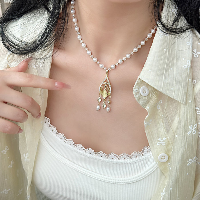 Wholesale New bead pearl tassel light luxury niche design elegant temperament collarbone chain