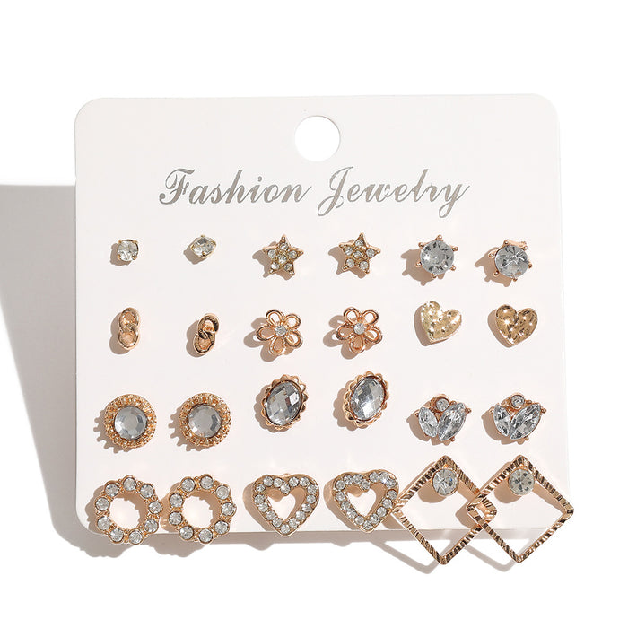 Wholesale 12 pairs of high-end diamond studded earrings, fashionable and trendy women's ear accessory set