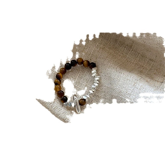 Wholesale  Vintage brown tiger eye stone broken silver beaded ring Joker ring jewelry