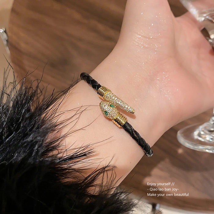 Wholesale Electroplated zircon small snake open bracelet niche retro personalized bracelet light luxury high-end versatile bracelet for women