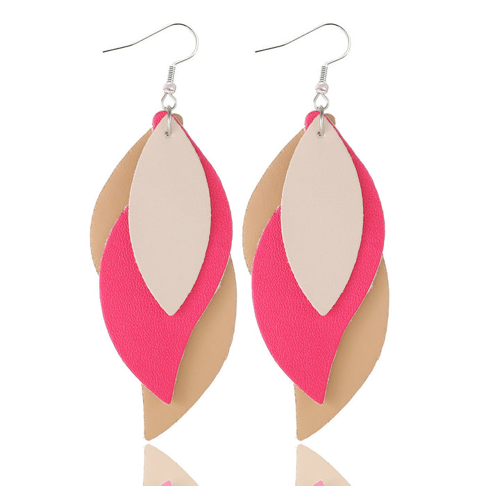 Wholesale Artificial Leather Leaf Shape Earrings Trendy Jewelry Accessory