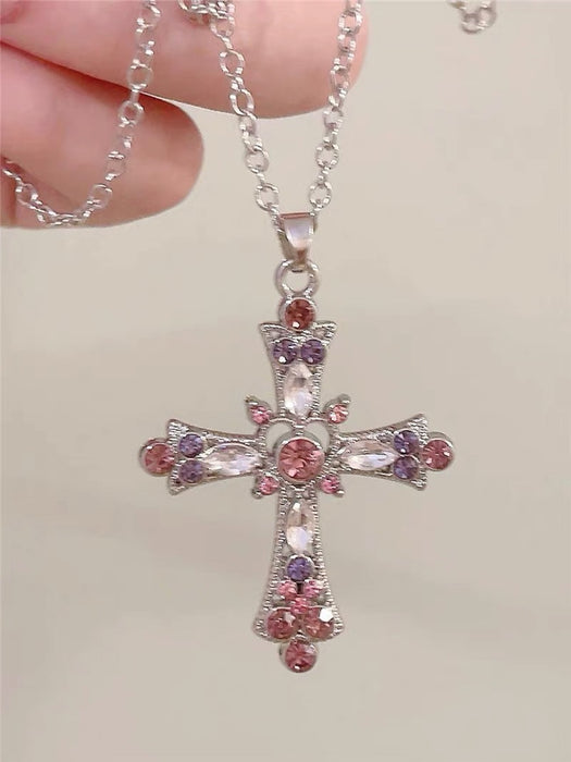 Wholesale Cross necklace with diamond inlay, collarbone chain design