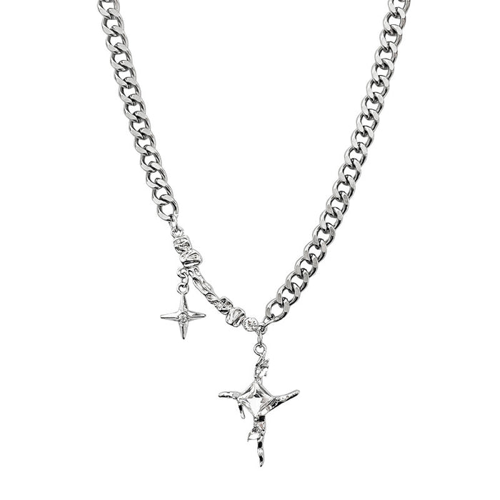 Wholesale Square Diamond Star Cross Necklace for Men, Unisex Style, Niche Clavicle Chain