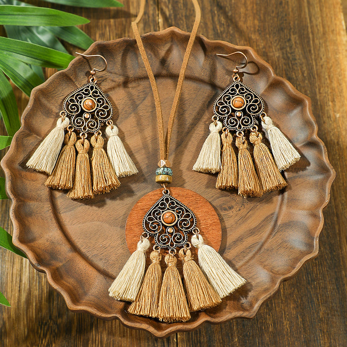 Wholesale Retro Boho Dreamcatcher Hollow Earrings and Necklace Set Fashion Jewelry MOQ≥2