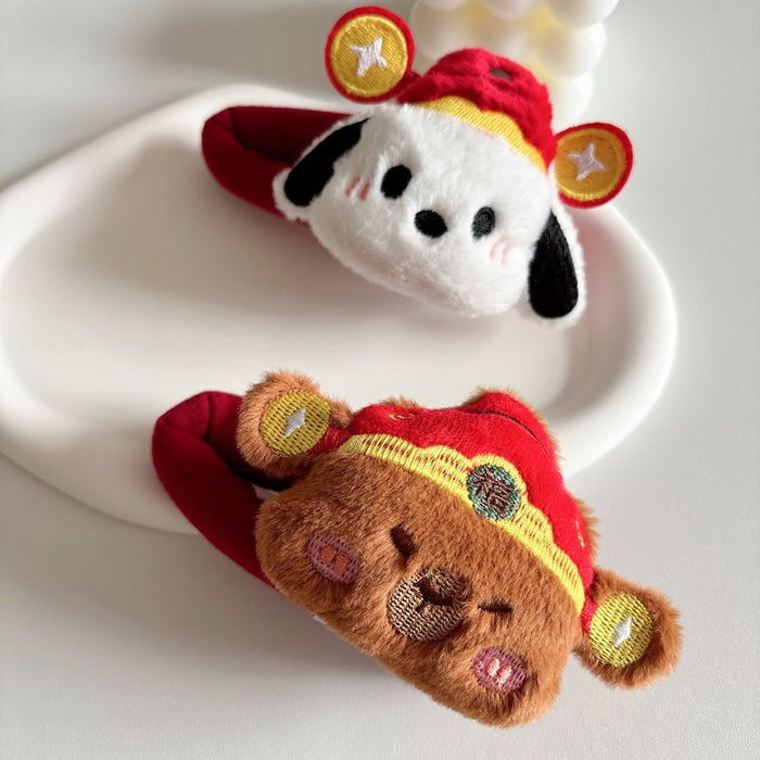 Wholesale New Year Cartoon Plush Hairpin Cute God of Wealth Cap BB Clip Creative New Side Clip Hair Accessories Headwear