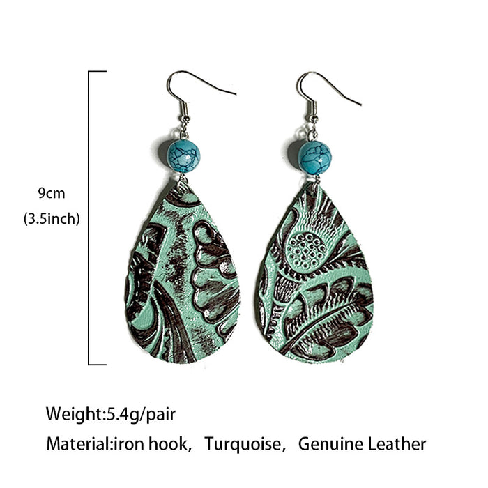 Wholesale Retro Leather Earrings Western Europe Long Water Drop Turquoise ing Horse Hair Earrings