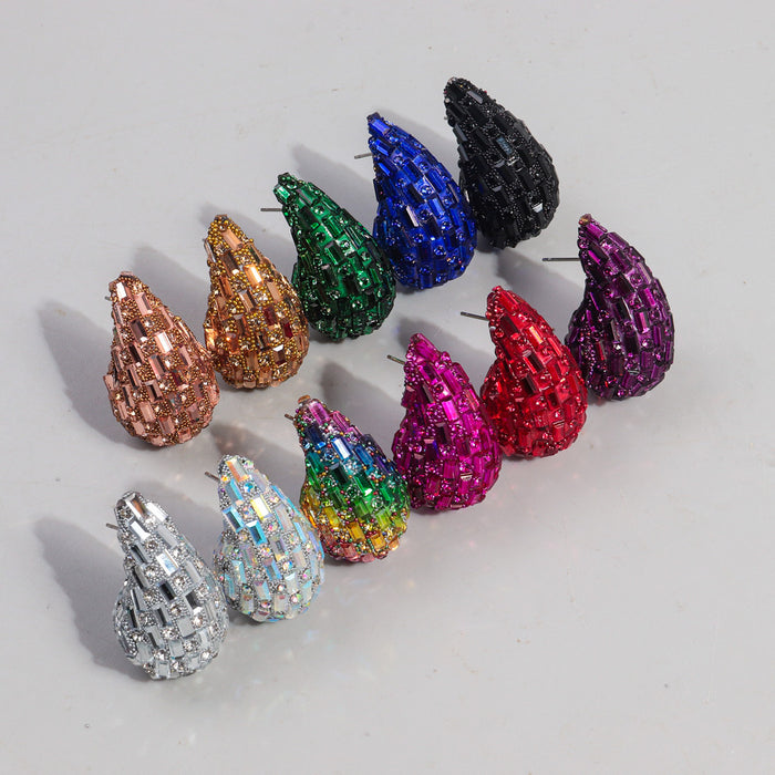 Wholesale Gradient Color Full Diamond Metal Earrings JDC-ES-ChouD009