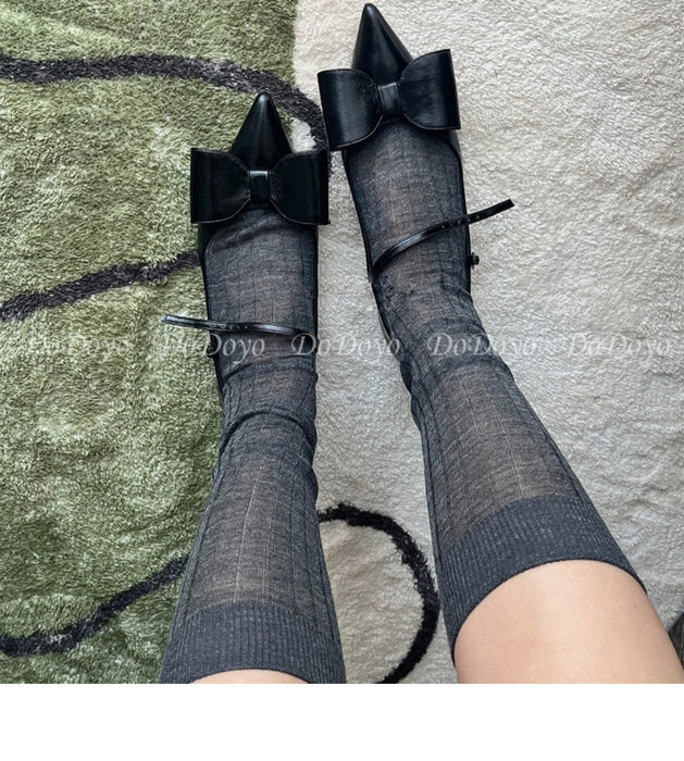 Wholesale Grey socks, calf socks, vertical stripes, runway style, knitted long tube, stacked cotton socks