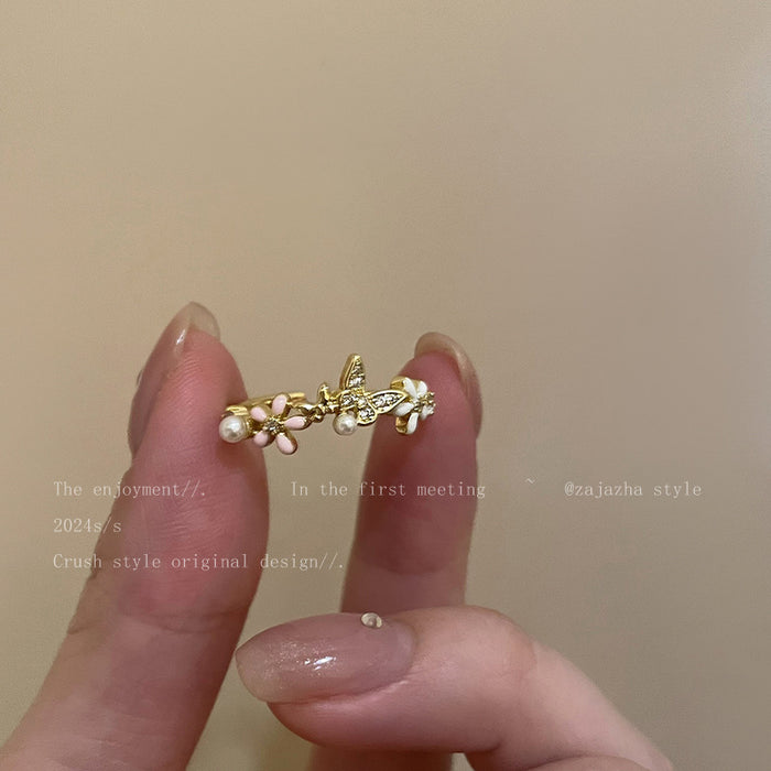 Wholesale Pearl Open Ring, New Fashionable Personalized Finger Ring, Light Luxury, Niche, High Sense Ring