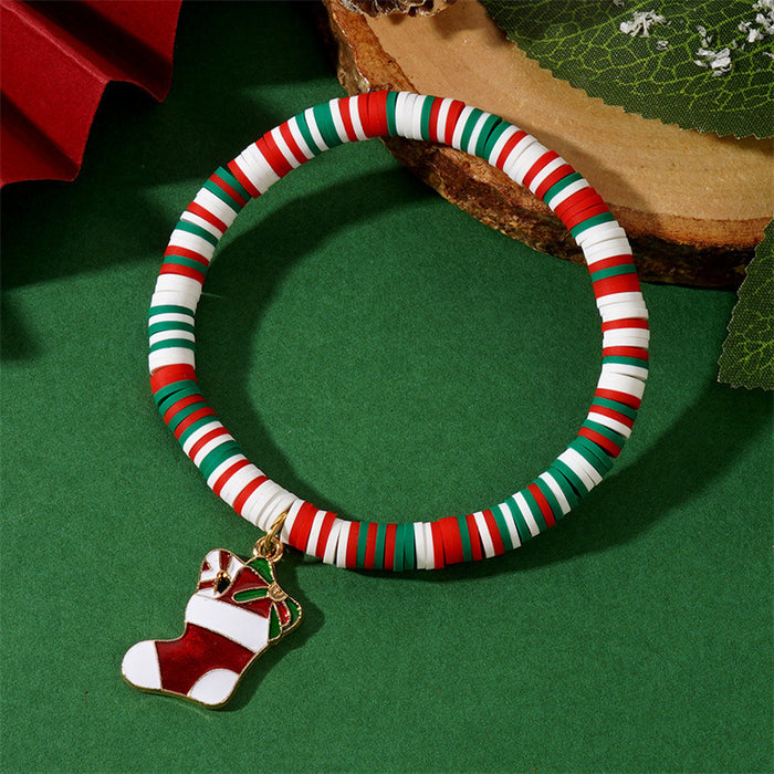 Wholesale Christmas Bracelet Women' s Fashion Colorful Soft Ceramic Beaded Christmas Bracelet Christmas Stockings Pendant Bracelet