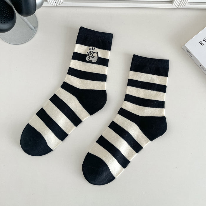 Wholesale Embroidered socks, children's pure cotton mid tube socks, cartoon cute cotton socks, versatile women's socks