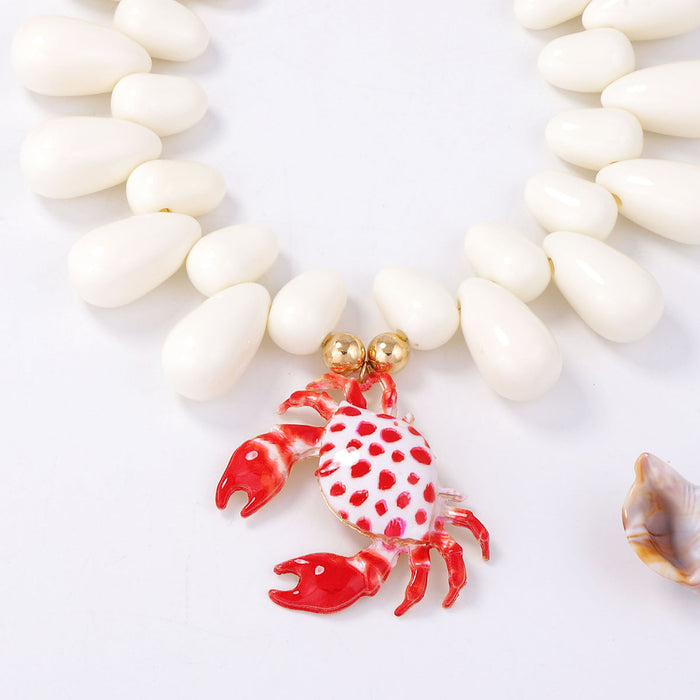Wholesale Cross-Border European and American Beach and Ocean Resort Style Exaggerated Fashion Simple Alloy Printed Crab Pendant Women's Necklace