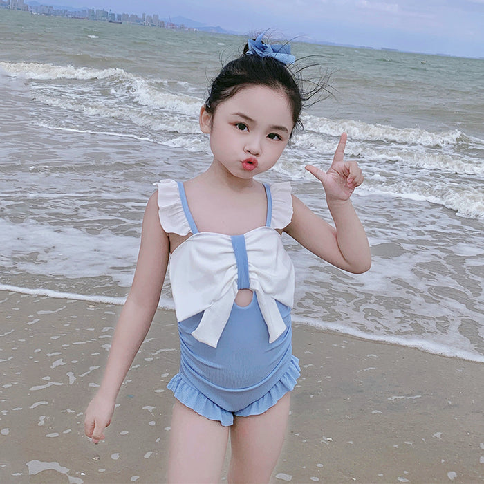 Wholesale Children's Swimwear Girls Children's One-piece Hot Spring Swimwear Small Fresh Bow Professional Swimwear