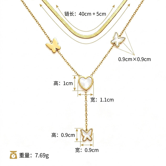 Wholesale Stainless Steel Geometric Butterfly Heart Tassel Necklace MOQ≥5