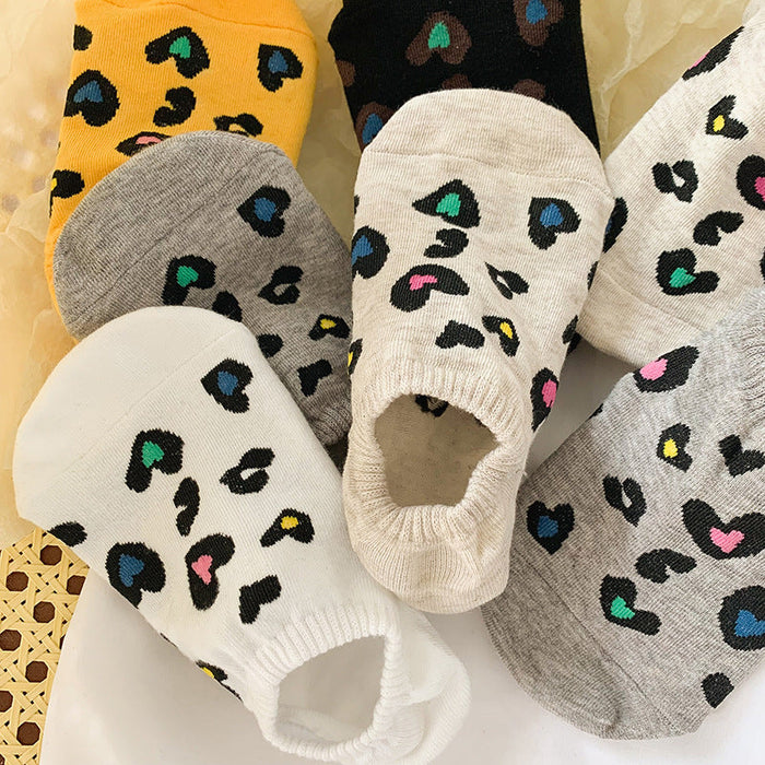 Wholesale Leopard Pattern Love Cotton Non Slip Socks JDC-SK-LuYue001
