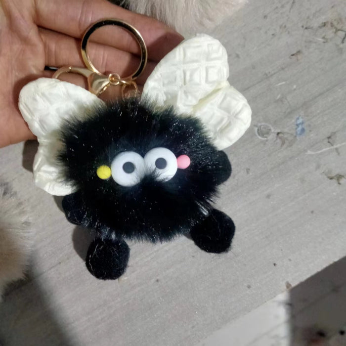 Wholesale Cute plush butterfly knot charcoal ball pendant keychain