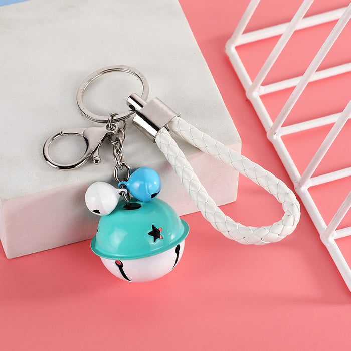 Wholesale Bag hanging decoration small gift creative woven leather rope bell keychain fashionable multi-color bell