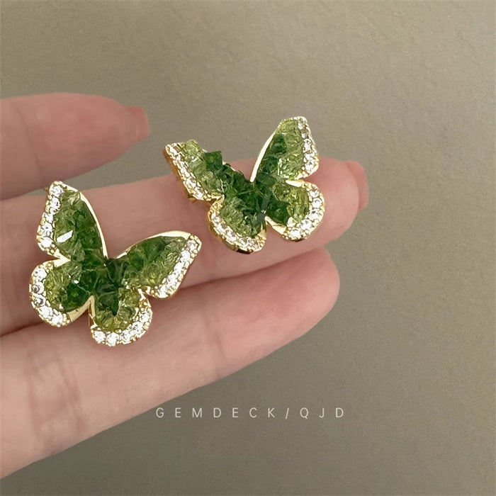 Wholesale Green Crystal Butterfly Earrings Women's Earrings Light Luxury Exquisite Earrings