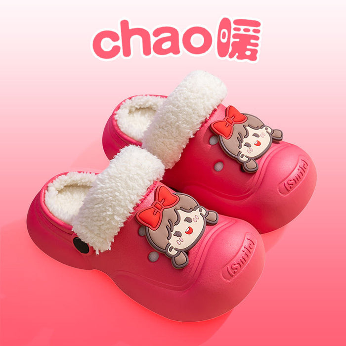 Wholesale Children' s cotton slippers winter  boys and girls home warm cotton shoes medium and big children cartoon outer wear plush shoes