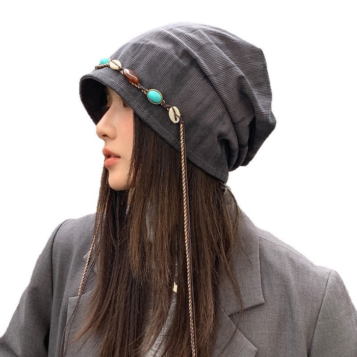 Wholesale Bohemian tie-dye pile hat with tassel beads and all-match windproof cold hat