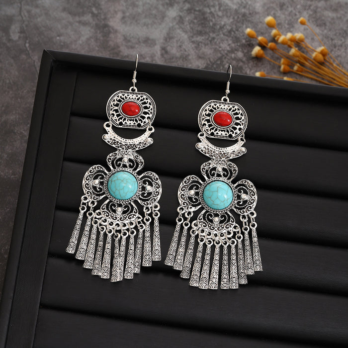 Wholesale Retro Bohemian Long Tassel Drop Earrings Heavy Industry Creative Ethnic Style Diamond-Encrusted High-End Earrings