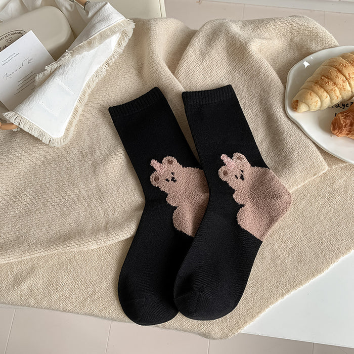 Wholesale Cute plush teddy bear socks, mid tube socks, trendy outerwear, versatile, pile up socks