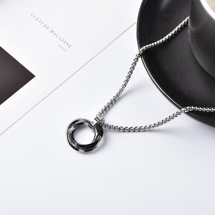 Wholesale Three ring ring necklace pendant personalized pendant sweater chain jewelry titanium steel pendant accessories
