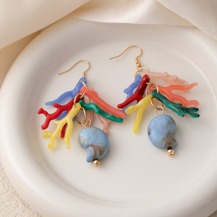 Wholesale Dopamine Vacation Style Conch Earrings Personalized Niche Starfish Seaweed Design Colorful Shell Ear Hooks