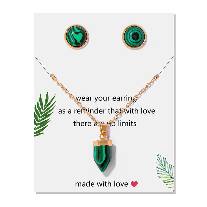 Wholesale Stone bead stud earrings and 18k gold necklace set 2 pieces available in multiple colors