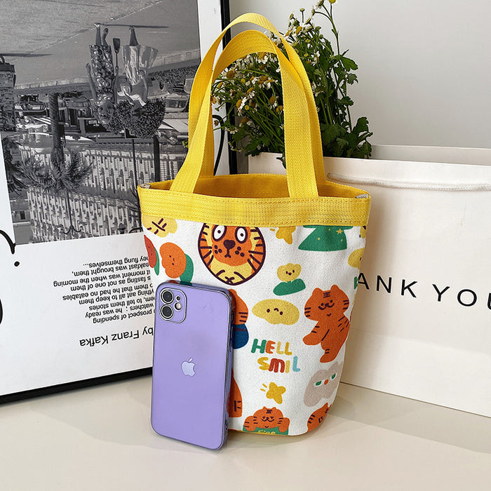 Wholesale Cute cartoon printed bucket bag, hand-held canvas bag