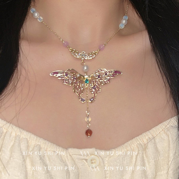 Wholesale Colorful enamel butterfly necklace pendant with high-end feel collarbone chain