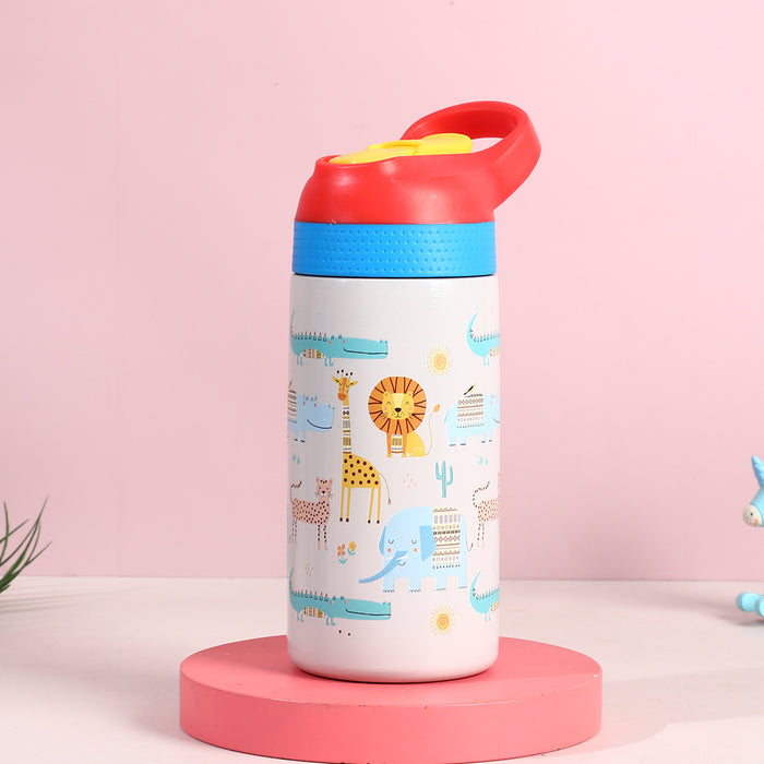 Wholesale Children' s thermos stainless steel water cup graffiti cartoon outdoor straw cup portable sports water bottle