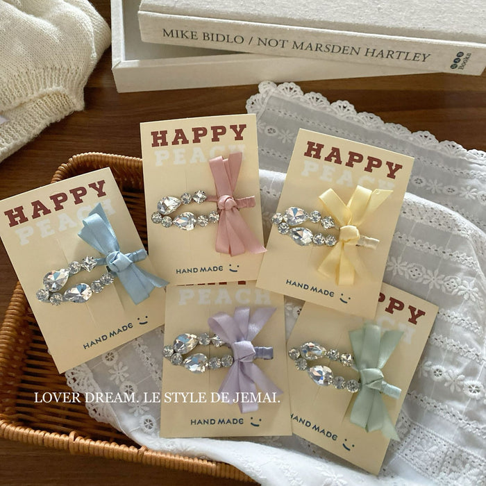 Wholesale Transparent Love Rhinestone Bow Duckbill Clip Hair Clip Sweet Super Fairy Bangs Clip Side Clip Hair Accessories for Women