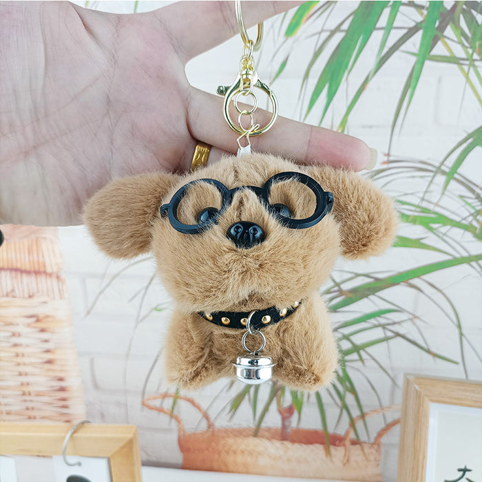 Wholesale Cute glasses dog plush toy key chain pendant doll small gift