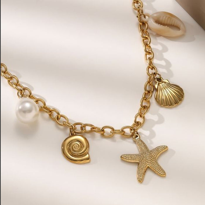 Wholesale Titanium Steel Ocean Series Starfish and Sea Turtle Necklace