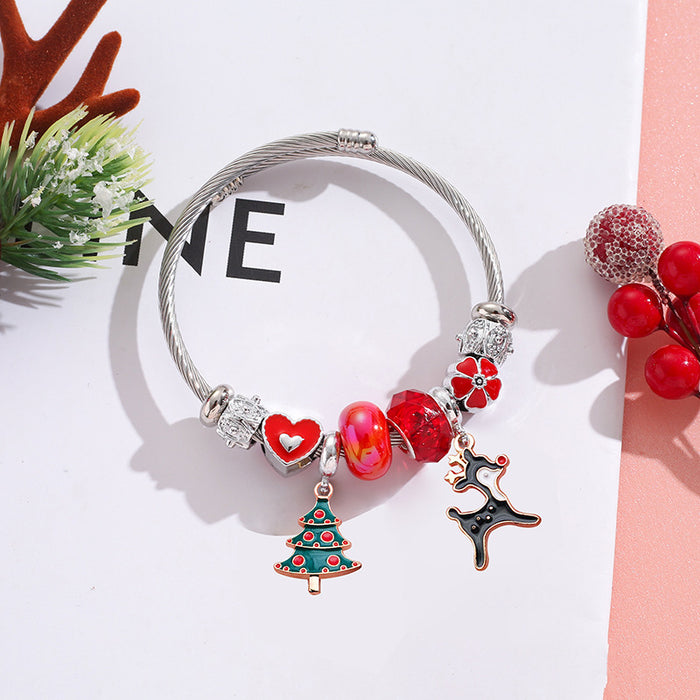 Wholesale Stainless Steel Christmas Bracelet with Elk Bell Charm Trendy Travel Souvenir Jewelry MOQ≥2