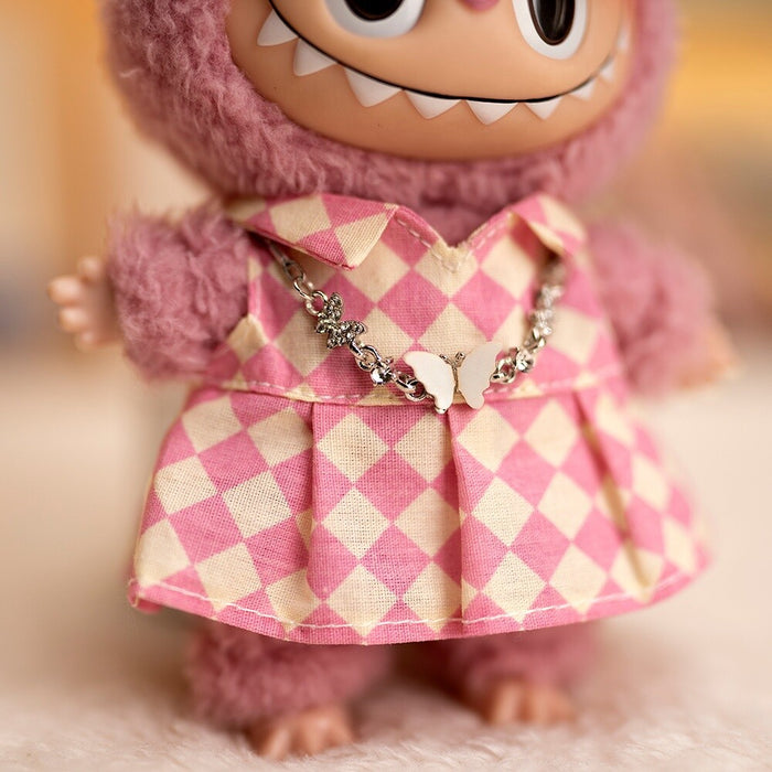 Wholesale Pendant Doll Clothes Checkboard Tennis Clothes suit Suspenders Skirt