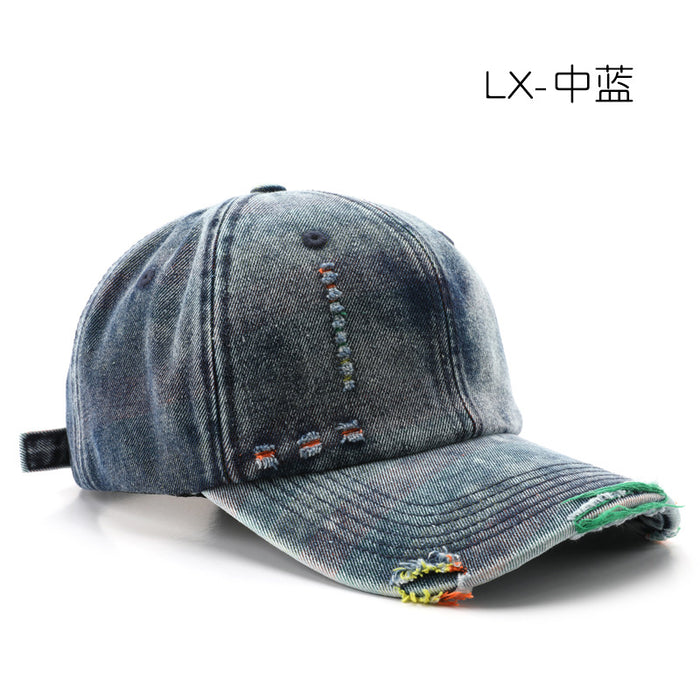 Wholesale Personalized and fashionable washed denim baseball cap with holes, outdoor