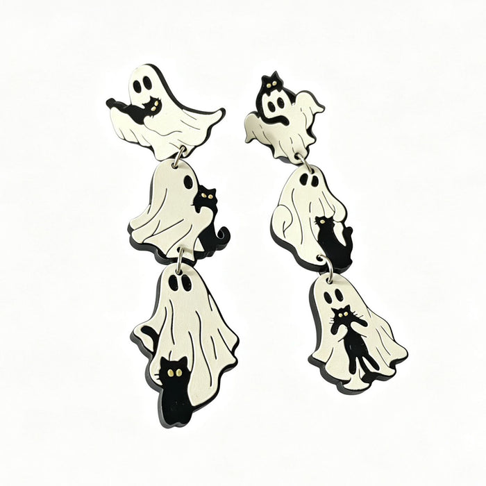 Wholesale Trendy  Ghost Black Cat Acrylic Earrings Cute Cartoon Print Party Gift