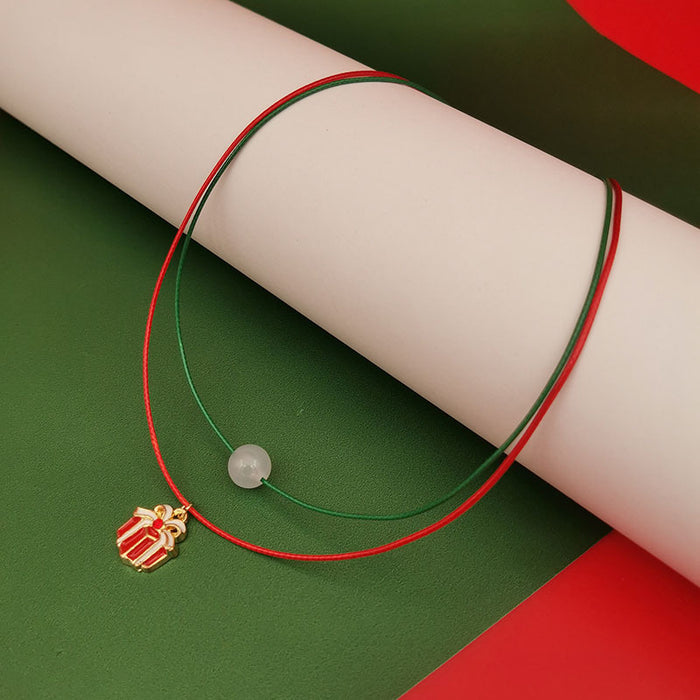 Wholesale Luminous Christmas Necklace Elderly Bell Tree Reindeer Snowflake Christmas Luminous Double-Layer Clavicle Chain