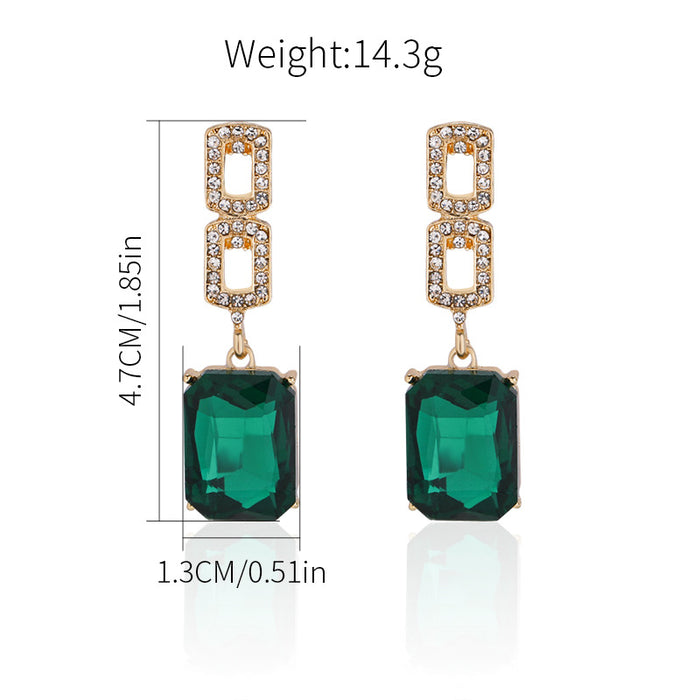 Wholesale Versatile alloy diamond studded earrings, emerald earrings, light luxury earrings