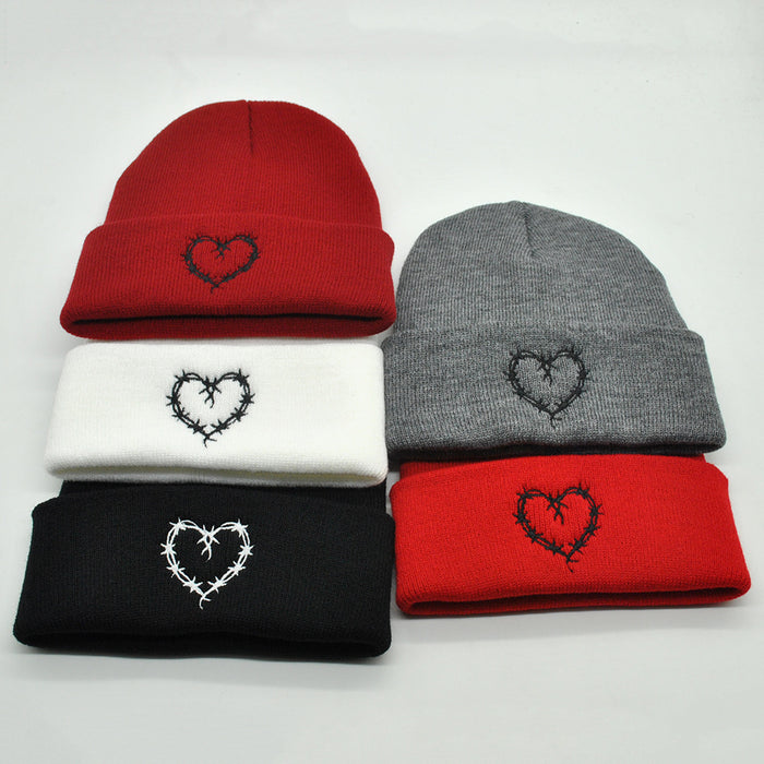 Wholesale Autumn and Winter Acrylic Love Embroidery Knitted Beanie JDC-FH-PeiN014